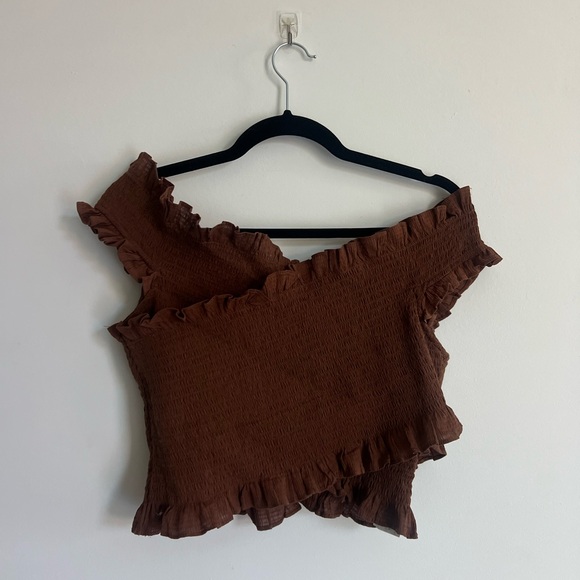 Mango Brown Ruffle Crop Top - Picture 4 of 5